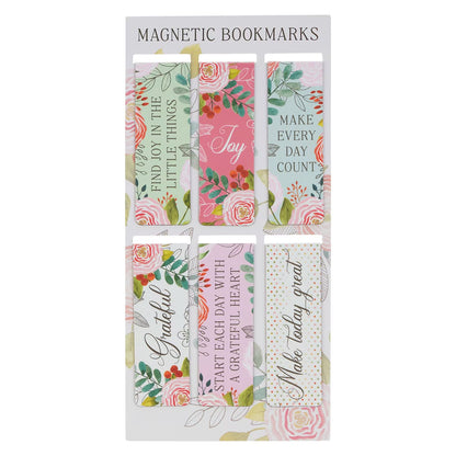 A Grateful Heart Pink Floral Magnetic Bookmark Set