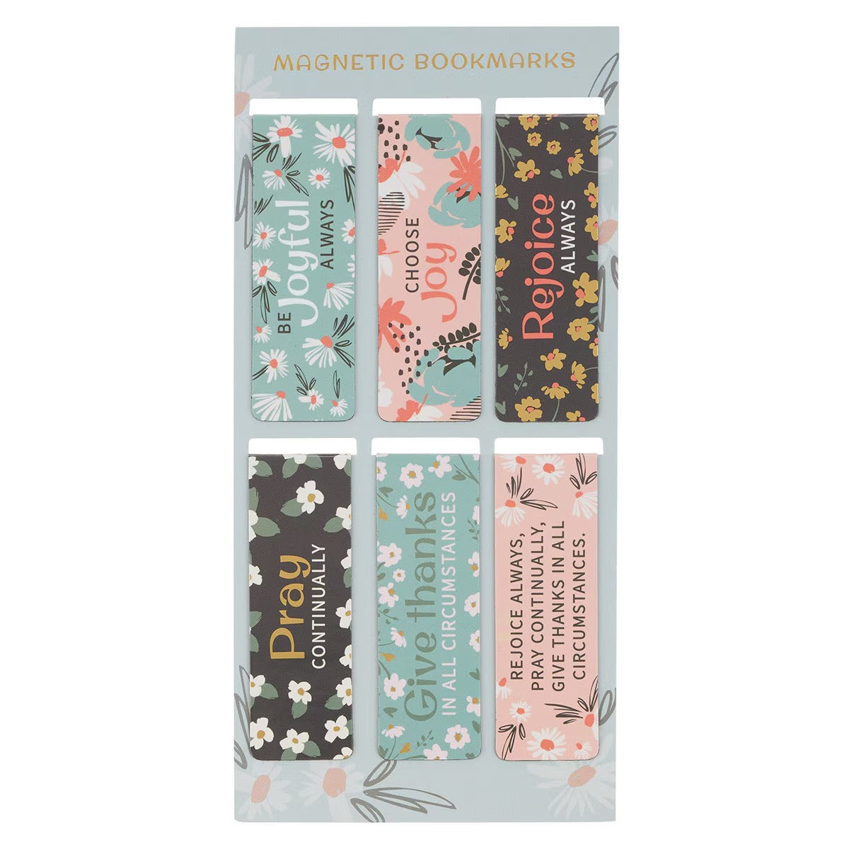Joy Mint Floral Magnetic Bookmark Set - 1 Thessalonians 5:16-18 - The Christian Gift Company