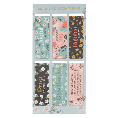 Joy Mint Floral Magnetic Bookmark Set - 1 Thessalonians 5:16-18 - The Christian Gift Company