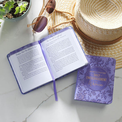 One-Minute Devotions®: Daily Encouragement for Women Purple Floral Faux Leather Devotional - The Christian Gift Company