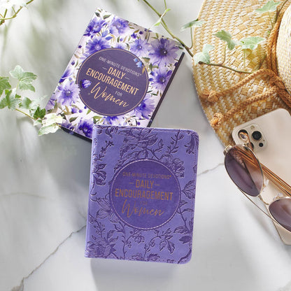 One-Minute Devotions®: Daily Encouragement for Women Purple Floral Faux Leather Devotional - The Christian Gift Company