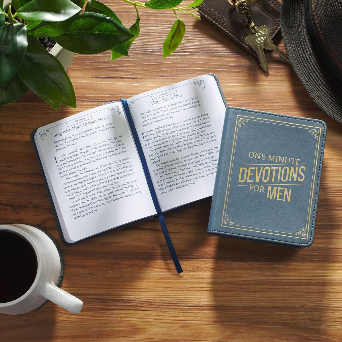 One-Minute Devotions® for Men Slate Blue Faux Leather Devotional - The Christian Gift Company