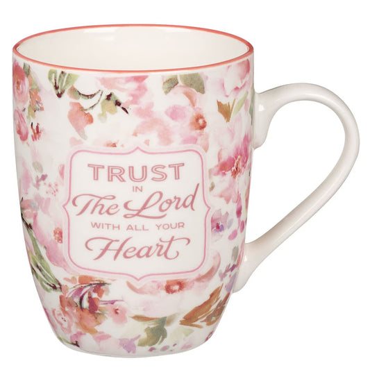 Trust in Lord Pink Watercolour Florals Ceramic Mug - Proverbs 3:5