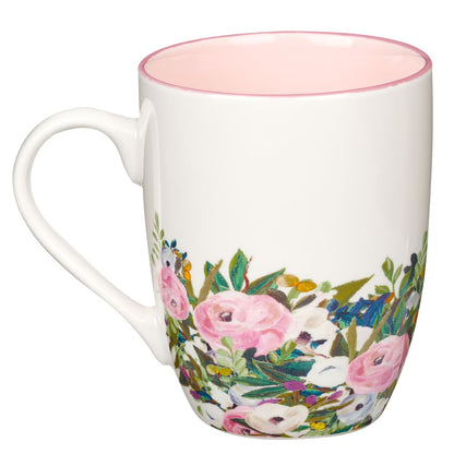 With God Things Are Possible Pink Floral Ceramic Coffee Mug - Matthew 19:26