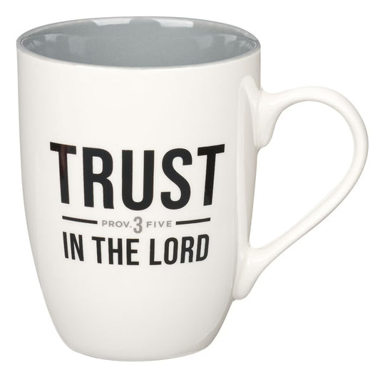 Trust in the Lord White and Grey Ceramic Coffee Mug - Proverbs 3:5