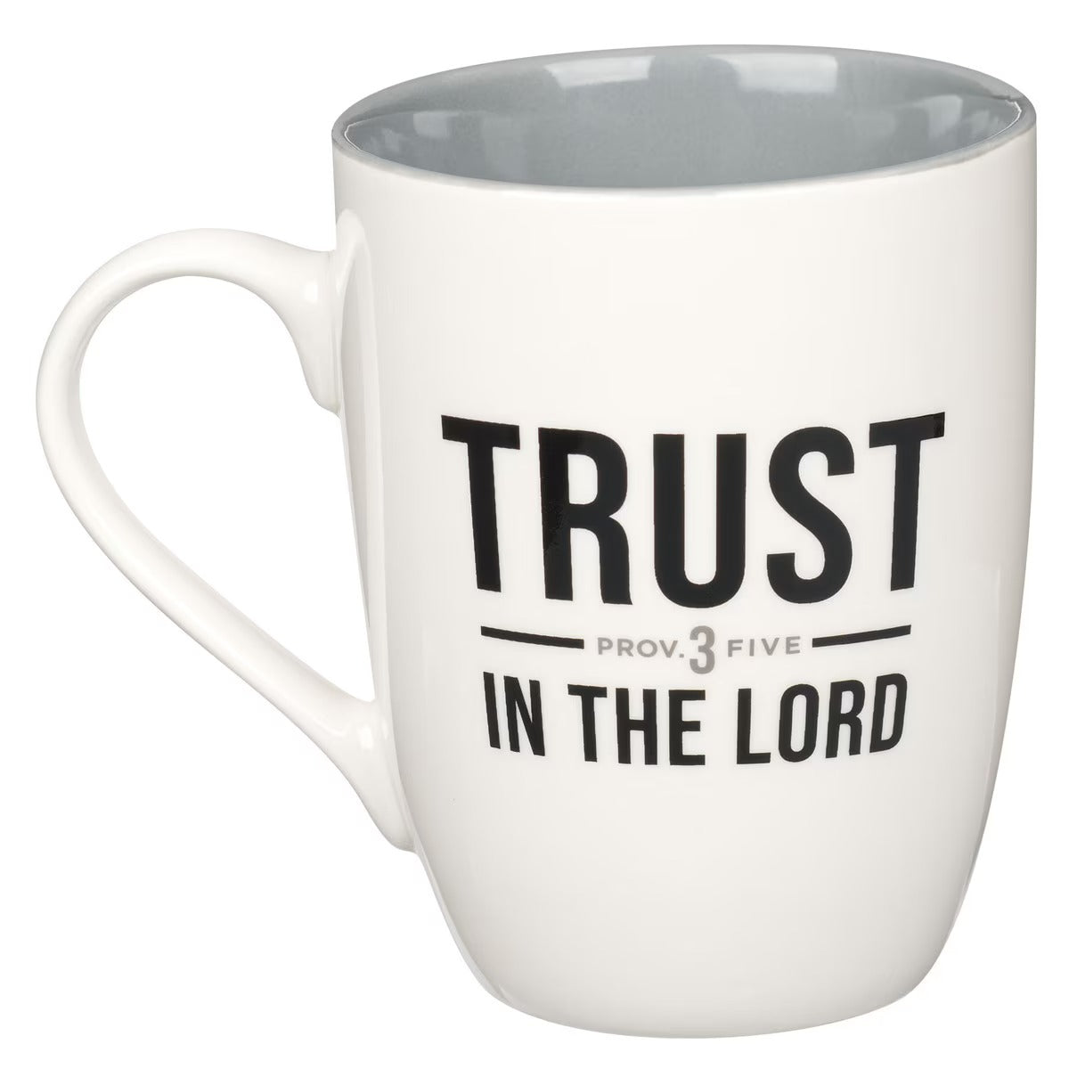 Trust in the Lord White and Grey Ceramic Coffee Mug - Proverbs 3:5 - The Christian Gift Company