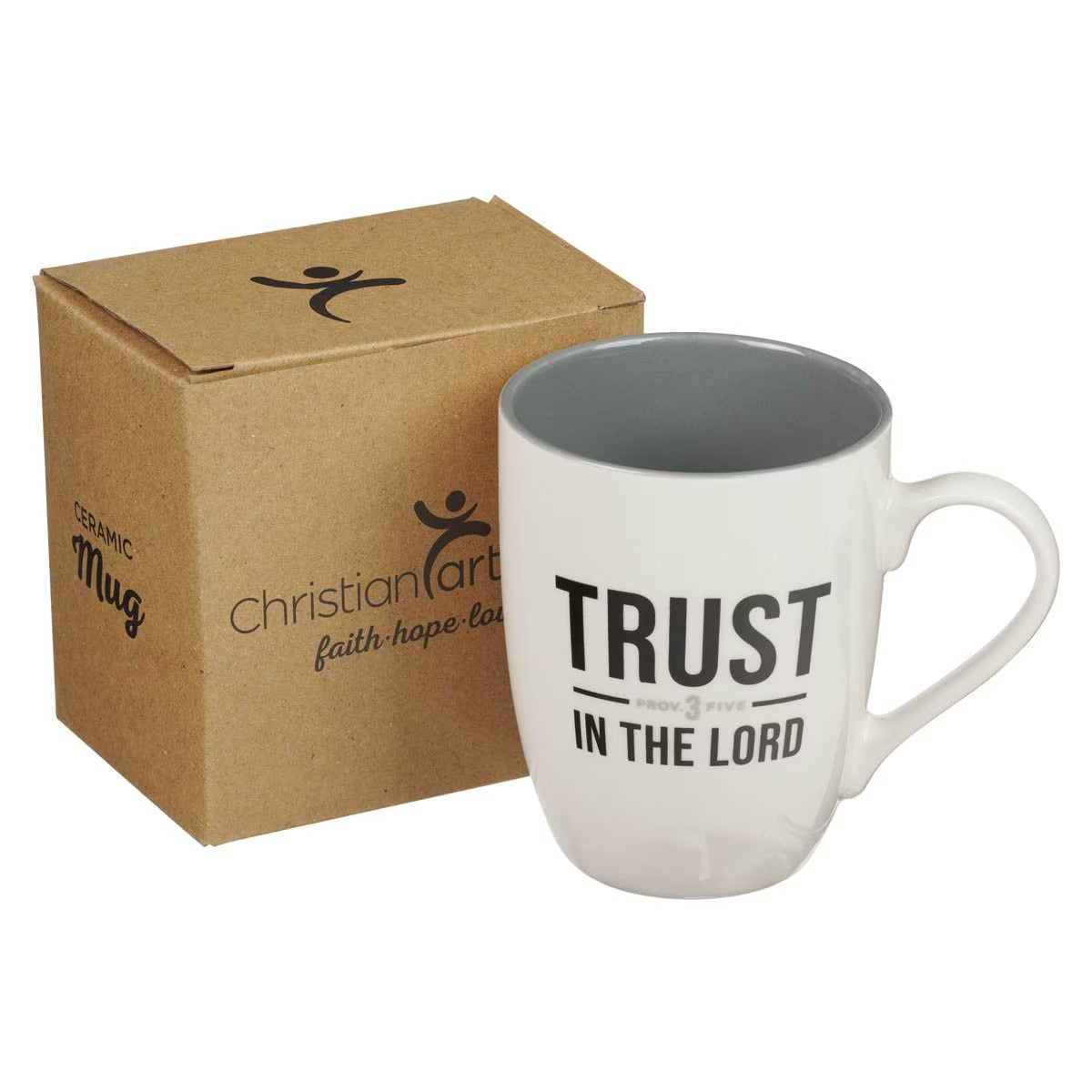 Trust in the Lord White and Grey Ceramic Coffee Mug - Proverbs 3:5 - The Christian Gift Company