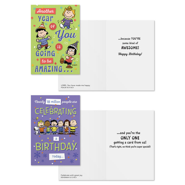 Peanuts® Happy Day Assorted Religious Birthday Cards, Box of 12 - The Christian Gift Company