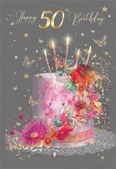 Age 50 Card - Cake & Butterflies - The Christian Gift Company
