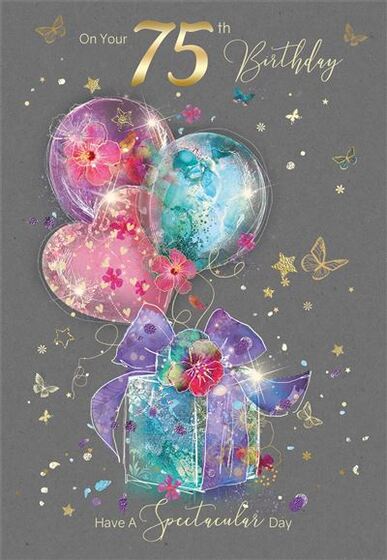 Age 75 Card - Balloons/Sparkle - The Christian Gift Company