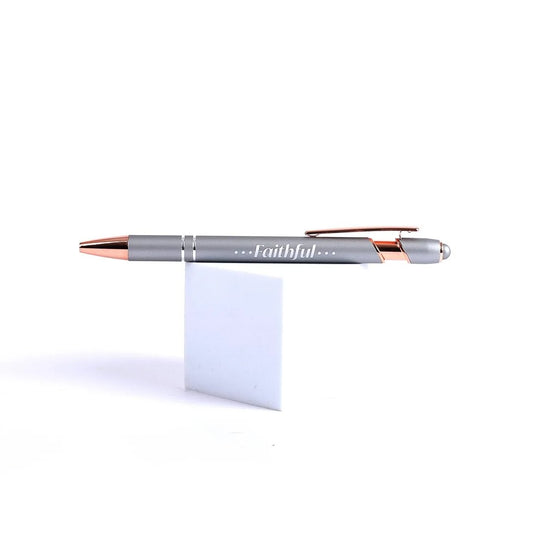 Soft Touch Grey Gift Pen - Faithful - The Christian Gift Company