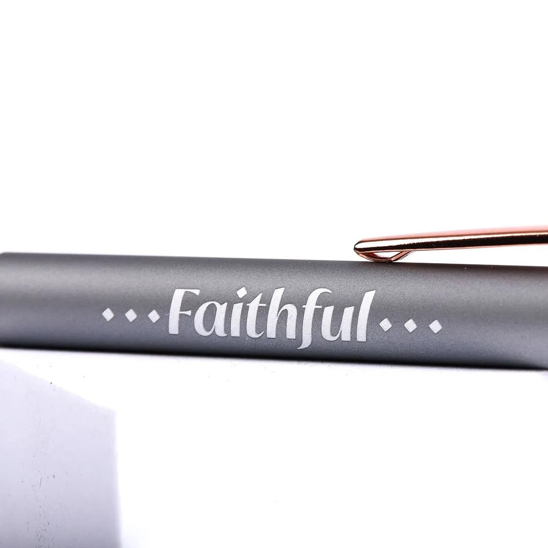 Soft Touch Grey Gift Pen - Faithful - The Christian Gift Company