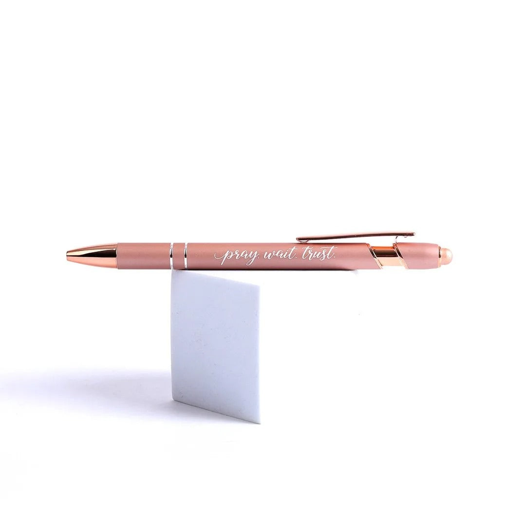 Engraved Gift Pen Rose Gold - Pray Wait Trust - The Christian Gift Company
