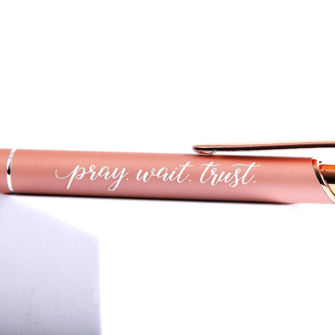Engraved Gift Pen Rose Gold - Pray Wait Trust - The Christian Gift Company