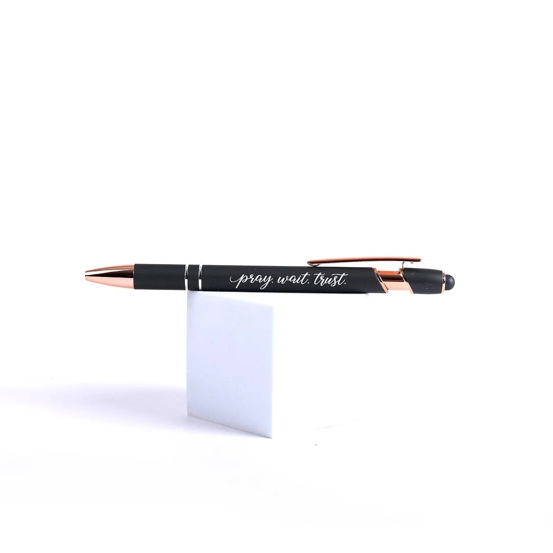 Engraved Gift Pen Dunmetal Grey - Pray Wait Trust - The Christian Gift Company