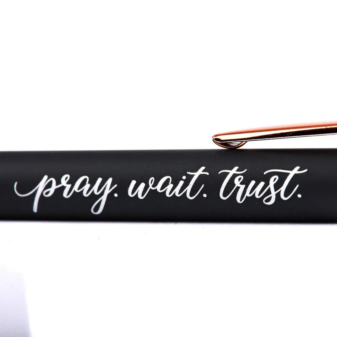Engraved Gift Pen Dunmetal Grey - Pray Wait Trust - The Christian Gift Company