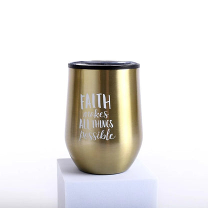 Stainless Steel Mug Tumbler in Gold - Faith Makes All Things Possible - The Christian Gift Company