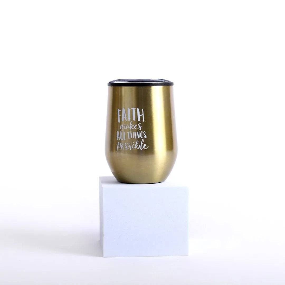 Stainless Steel Mug Tumbler in Gold - Faith Makes All Things Possible - The Christian Gift Company