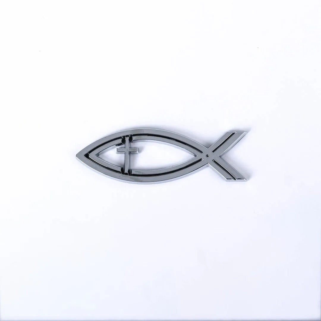 Car Badge Silver - Fish/Cross - The Christian Gift Company