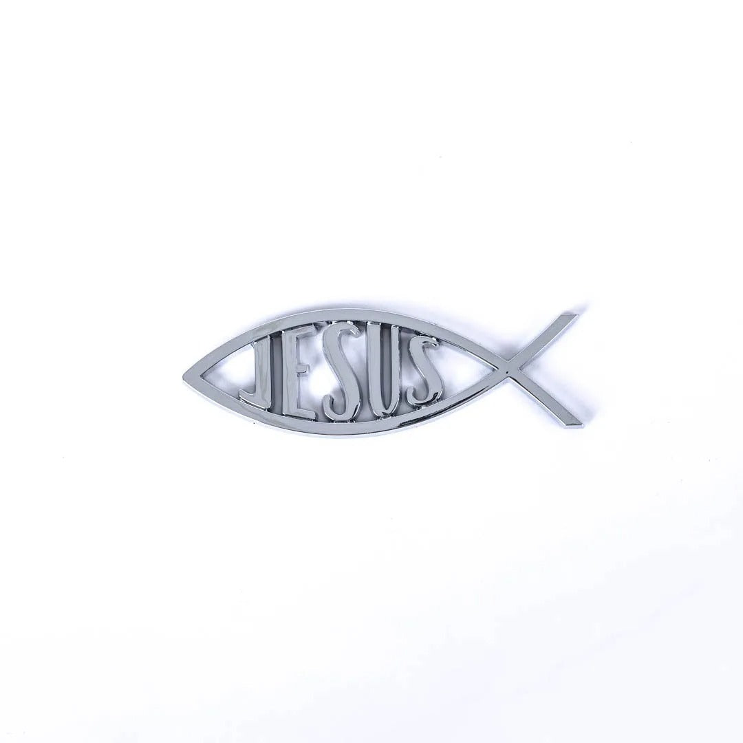 Car Badge Silver - Fish/Jesus - The Christian Gift Company