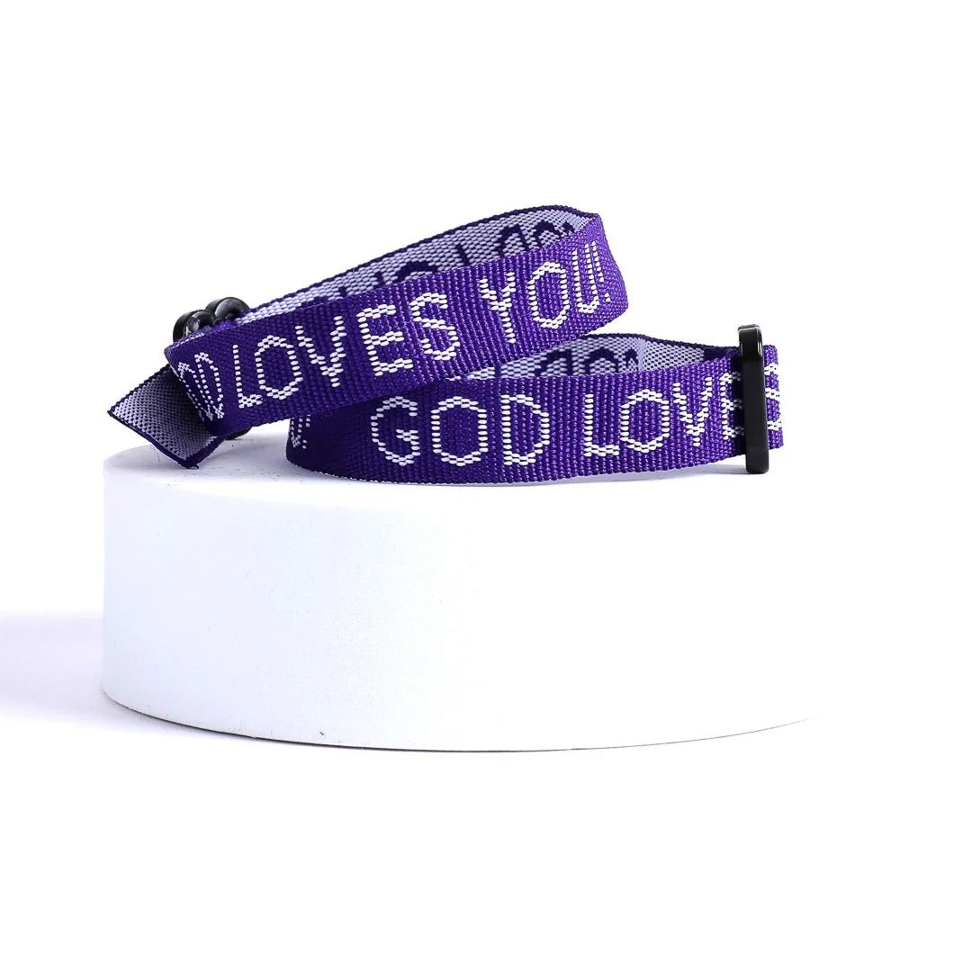 Woven Bracelet Purple - God Loves You - The Christian Gift Company