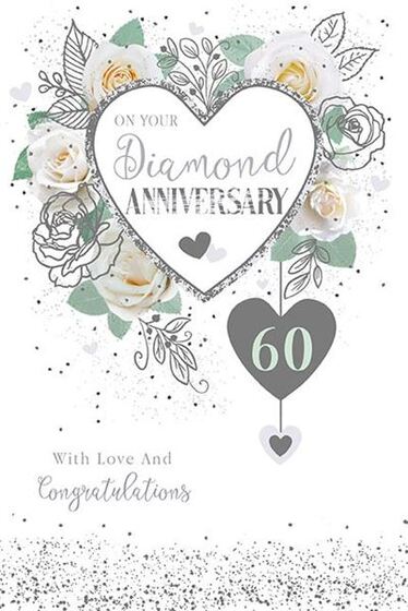 Diamond Wedding Card - Heart/Roses - The Christian Gift Company