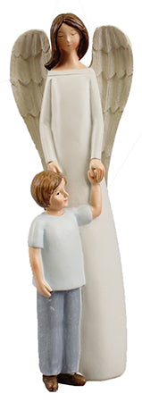 Resin 8 inch Guardian Angel with Boy Statue - The Christian Gift Company