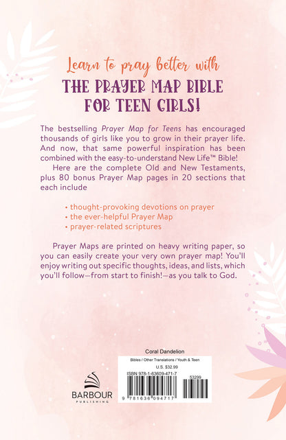 The Prayer Map Bible for Teen Girls NLV [Coral Dandelions] - The Christian Gift Company