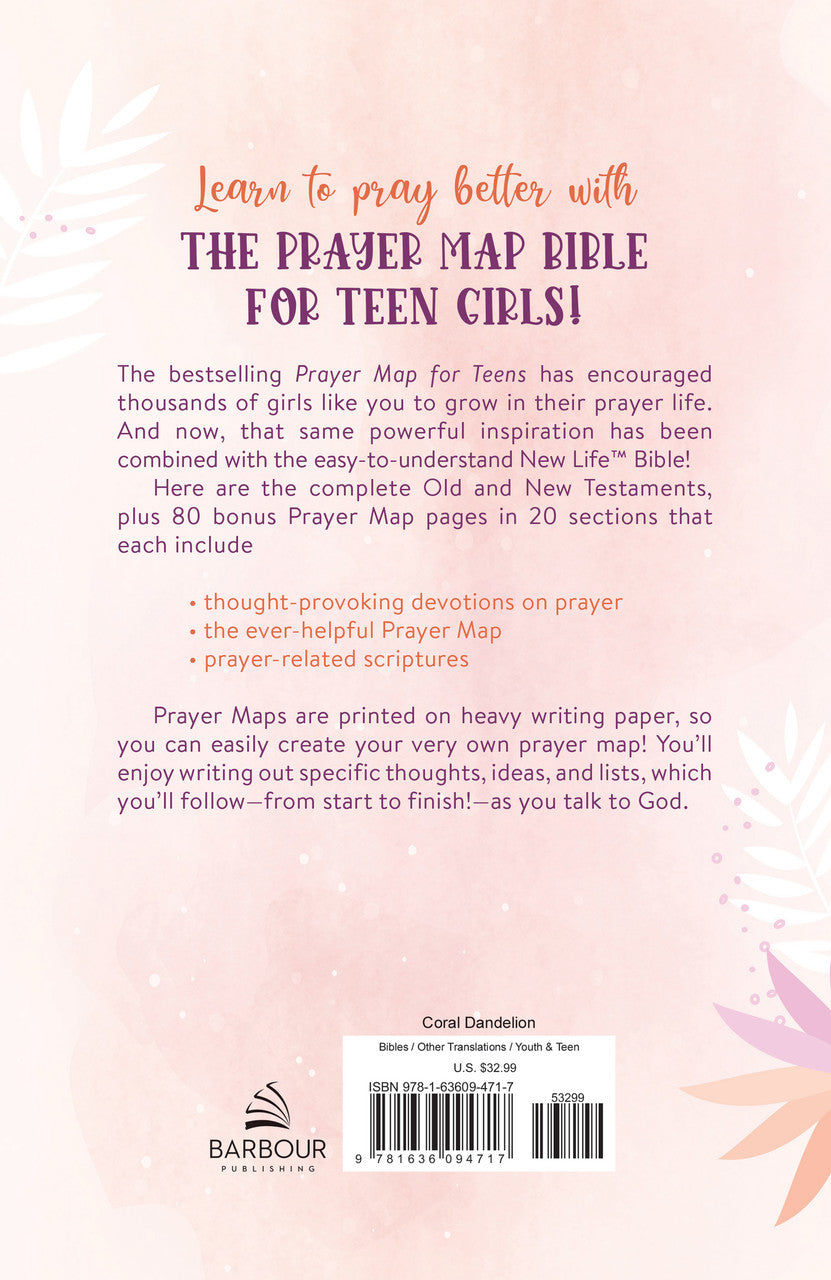 The Prayer Map Bible for Teen Girls NLV [Coral Dandelions] - The Christian Gift Company