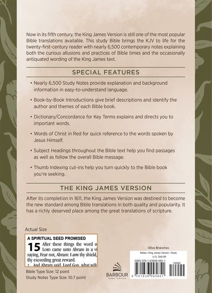 The KJV Study Bible, Large Print [Olive Branches] - The Christian Gift Company