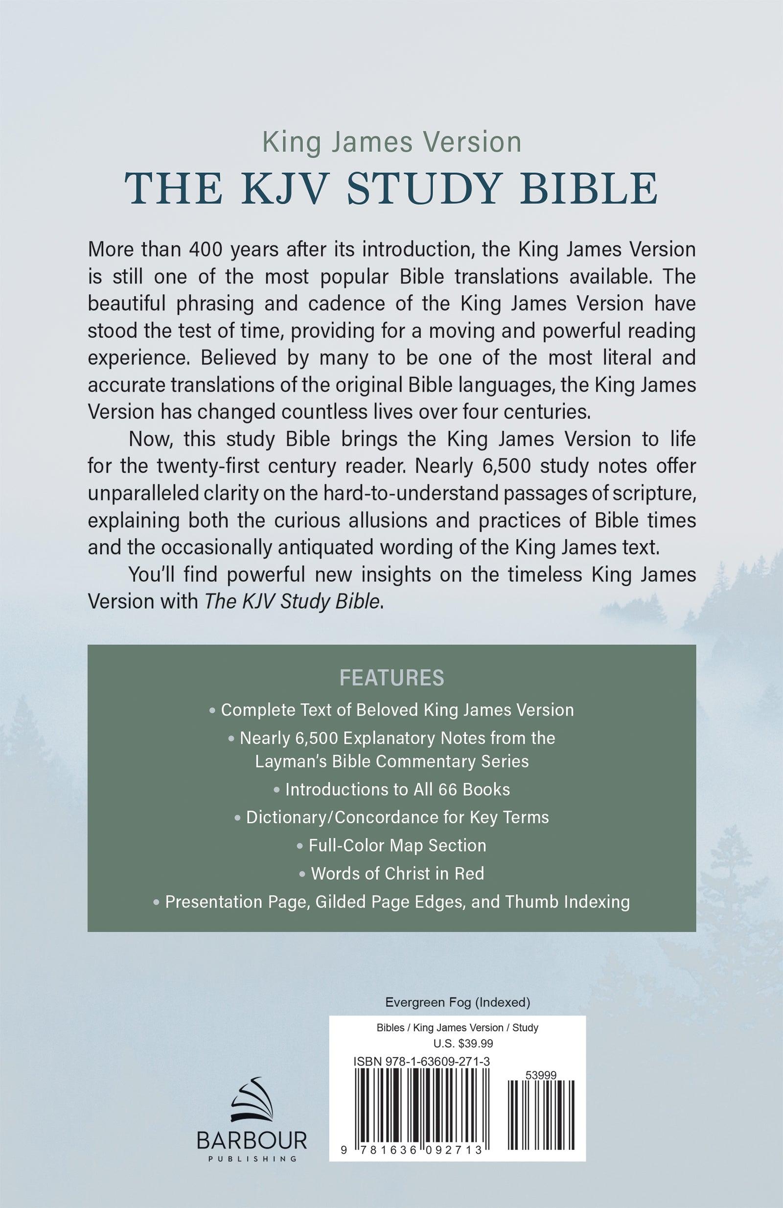The KJV Study Bible (Indexed) [Evergreen Fog] - The Christian Gift Company
