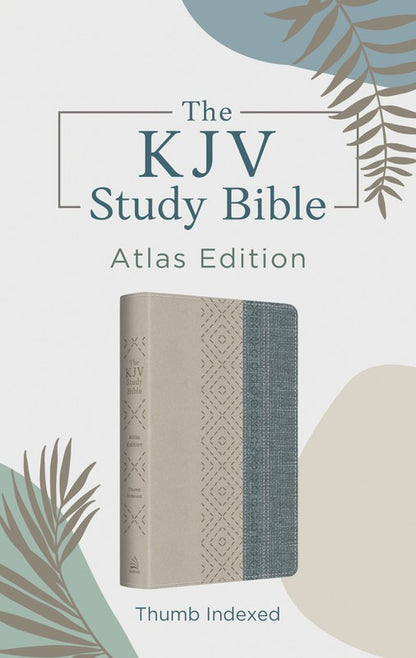 The KJV Study Bible: Atlas Edition, Thumb Indexed [Taupe & Denim Crosshatch] - The Christian Gift Company