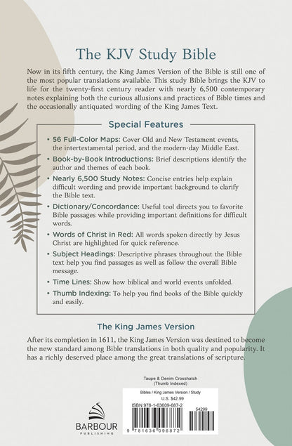 The KJV Study Bible: Atlas Edition, Thumb Indexed [Taupe & Denim Crosshatch] - The Christian Gift Company