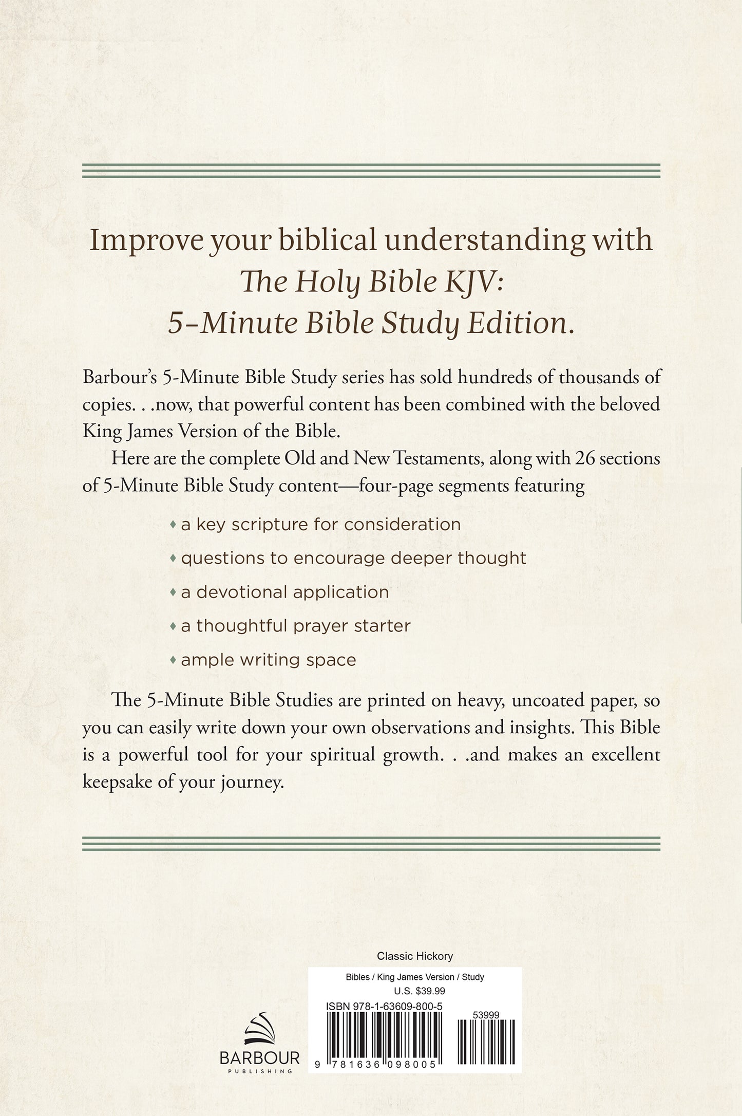 The Holy Bible KJV: 5-Minute Bible Study Edition [Classic Hickory] - The Christian Gift Company