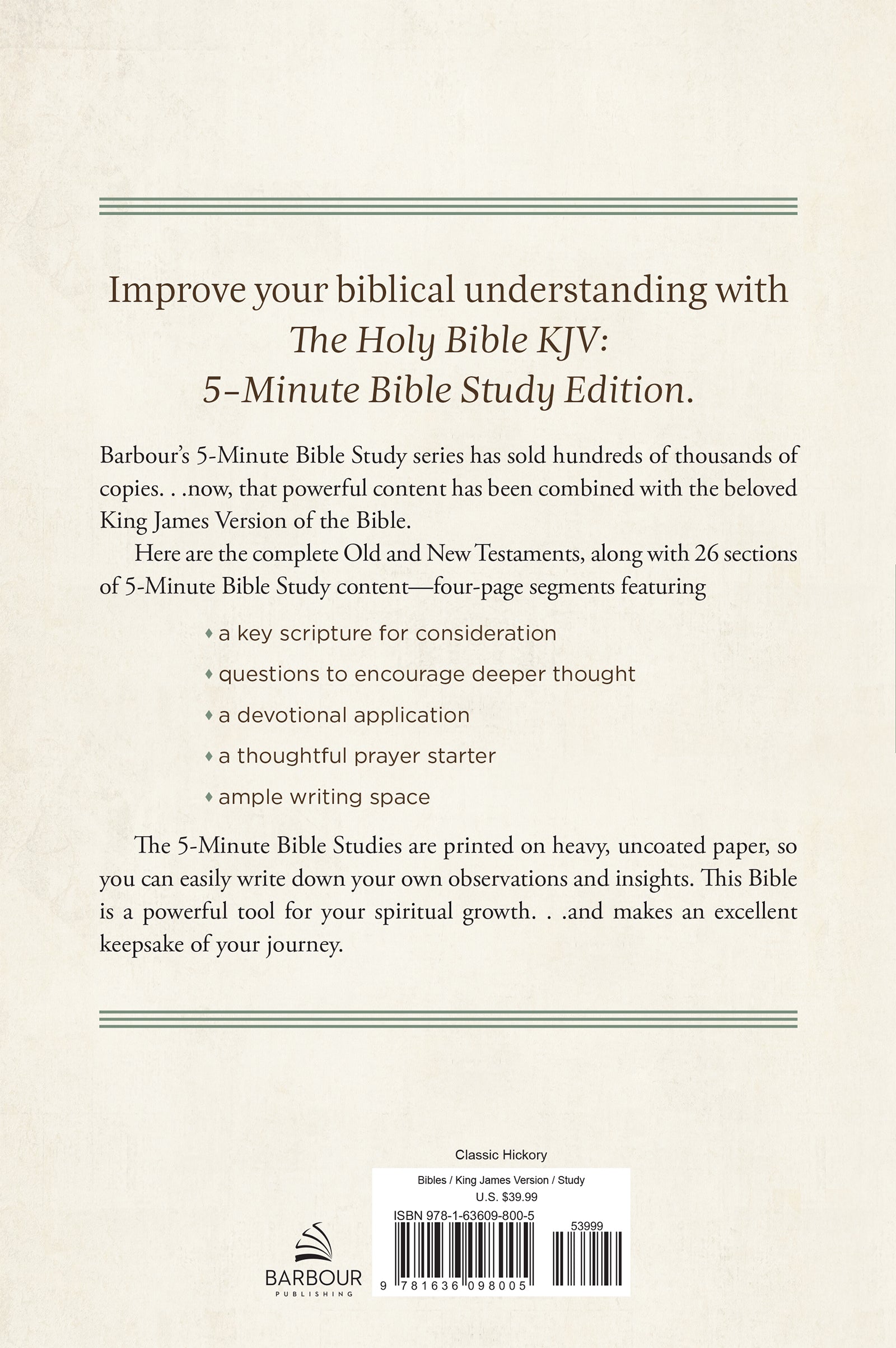 The Holy Bible KJV: 5-Minute Bible Study Edition [Classic Hickory] - The Christian Gift Company