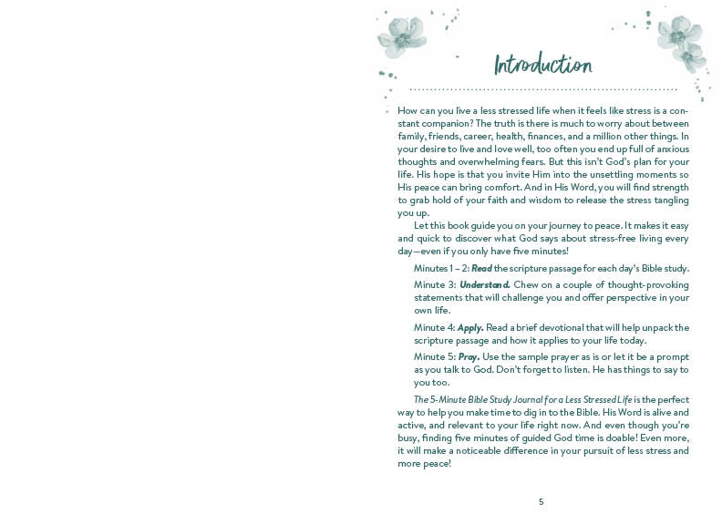 The 5-Minute Bible Study Journal for a Less Stressed Life - The Christian Gift Company