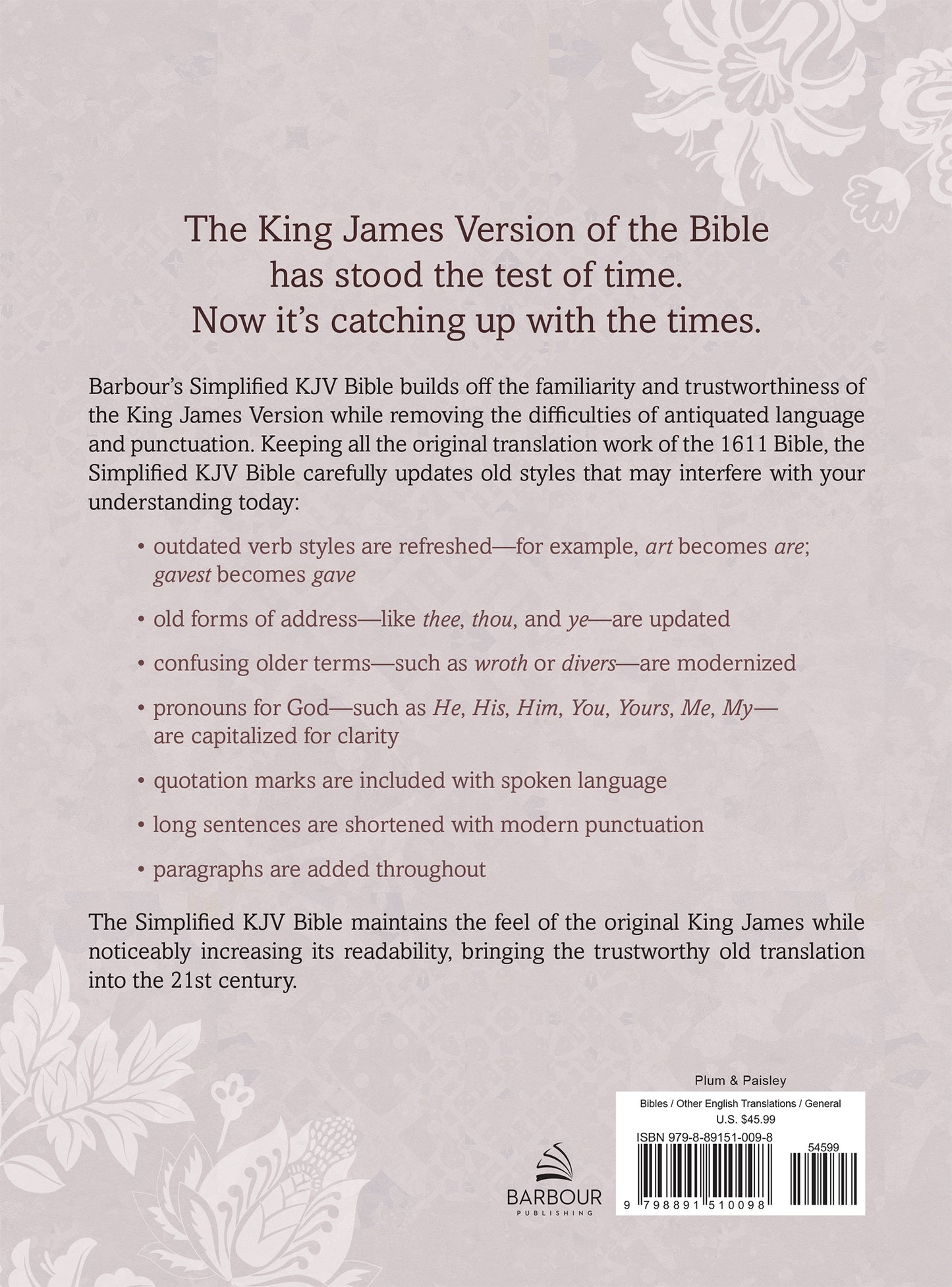 Barbour Simplified KJV--Large Print [Plum & Paisley] - The Christian Gift Company