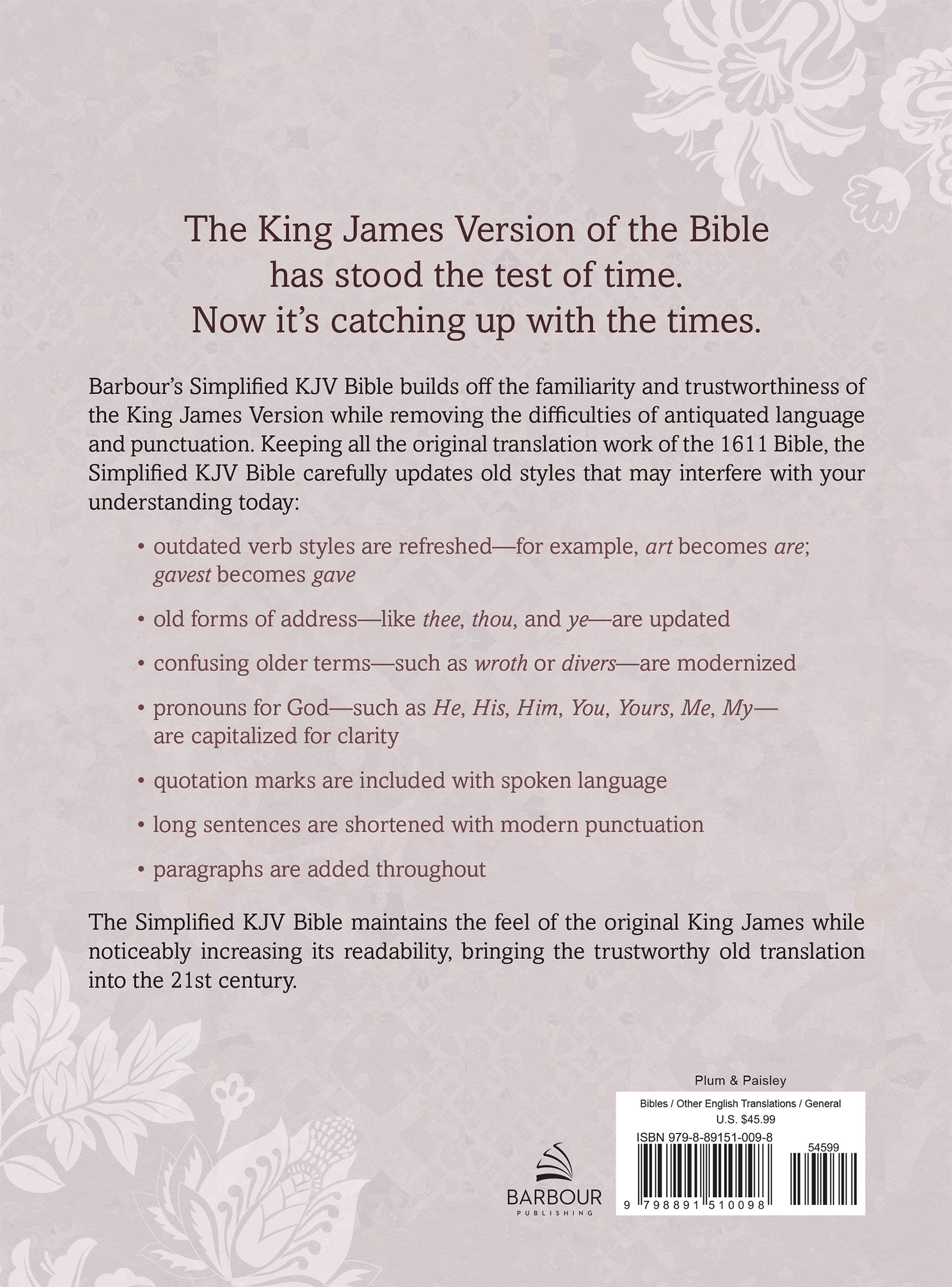 Barbour Simplified KJV--Large Print [Plum & Paisley] - The Christian Gift Company