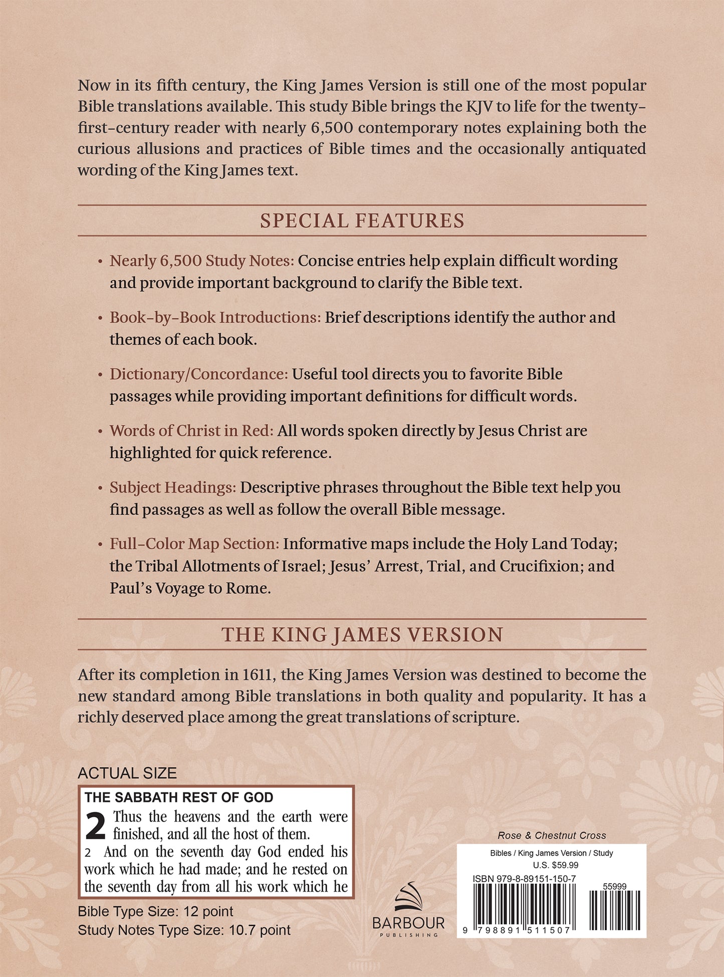 The KJV Study Bible, Large Print (Indexed) [Rose & Chestnut Cross] - The Christian Gift Company