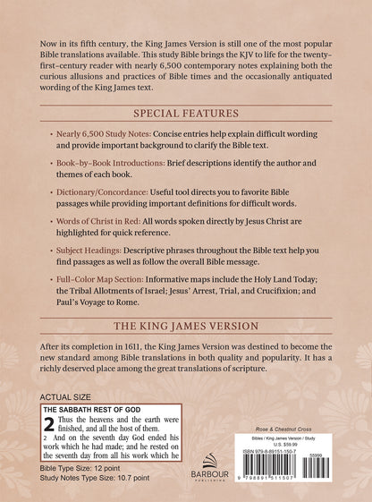 The KJV Study Bible, Large Print (Indexed) [Rose & Chestnut Cross] - The Christian Gift Company