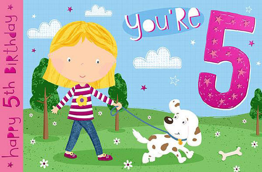Age 5 Card - Walking The Dog - The Christian Gift Company