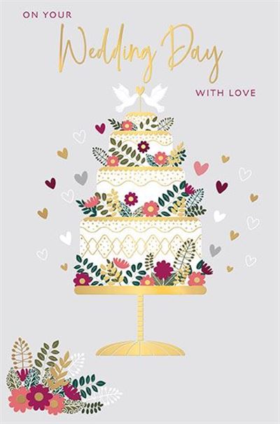 Wedding Day Card - Cake/Hearts - The Christian Gift Company