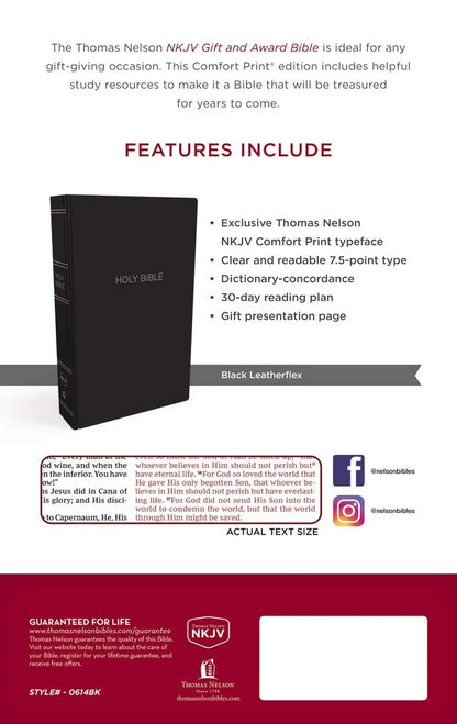 NKJV, Gift and Award Bible, Red Letter Edition, Comfort Print (Black) - The Christian Gift Company