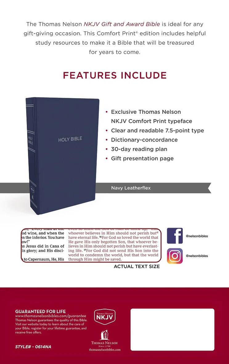 NKJV, Gift and Award Bible, Red Letter Edition, Comfort Print (Blue) - The Christian Gift Company