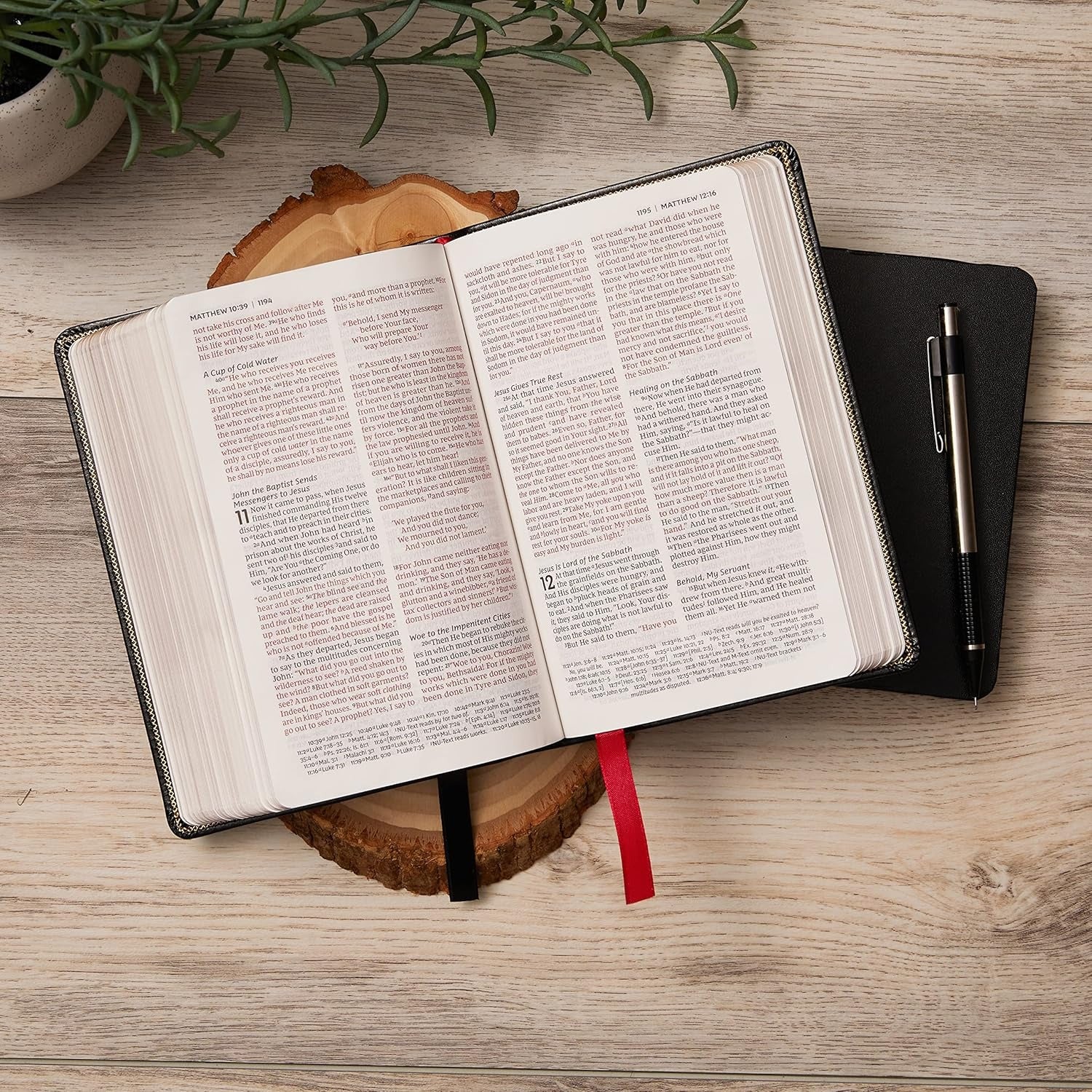 NKJV, Reference Bible, Compact Large Print, Leathersoft, Black, Red Letter, Comfort Print - The Christian Gift Company