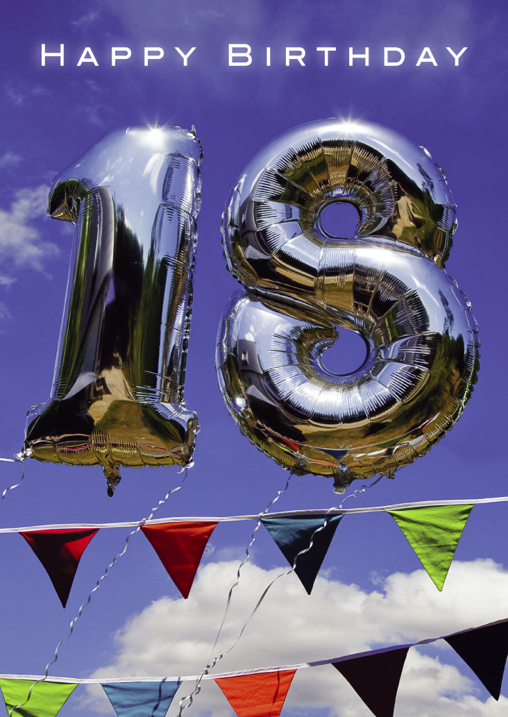 Age 18 Card - Balloons And Bunting - The Christian Gift Company