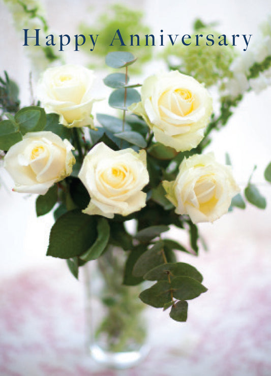 Anniversary Card - White Roses In Vase - The Christian Gift Company