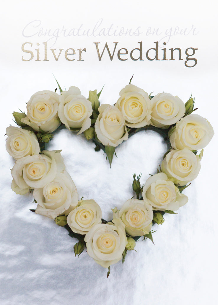 Silver Anniversary Card - Heart Foiled - The Christian Gift Company