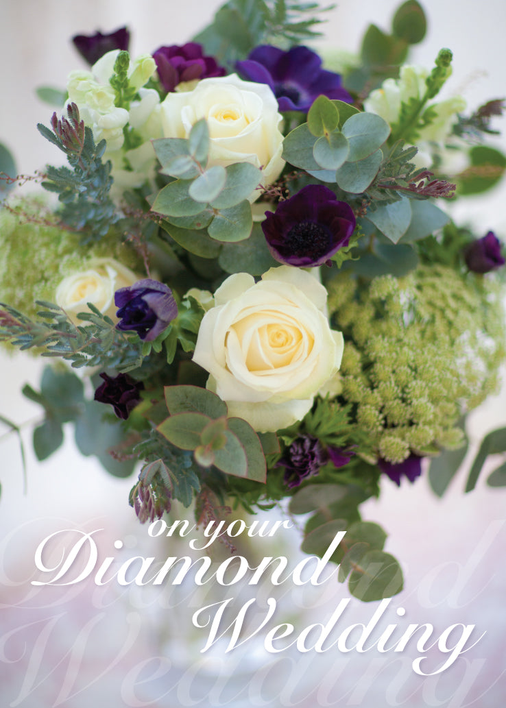 Diamond Anniversary Card - White Rose Bouquet - The Christian Gift Company