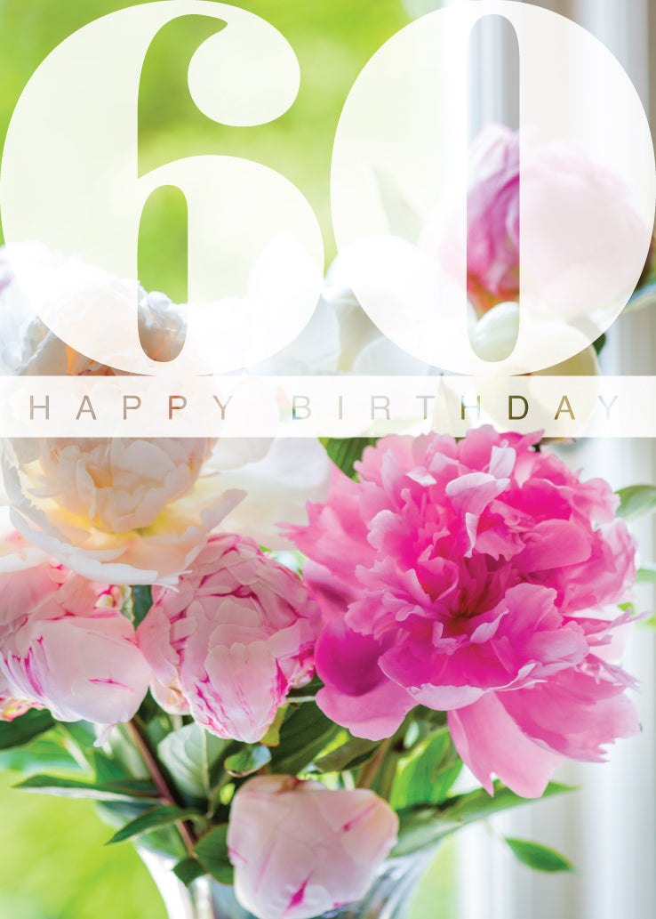 Age 60 Card - Pink Paeonies - The Christian Gift Company